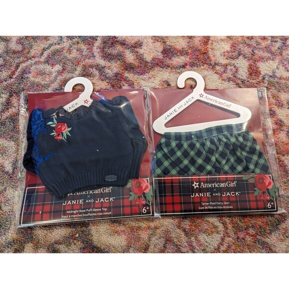 American Girl Janie and Jack puff top sweater and tartan skirt set for 18" dolls - Picture 2 of 6